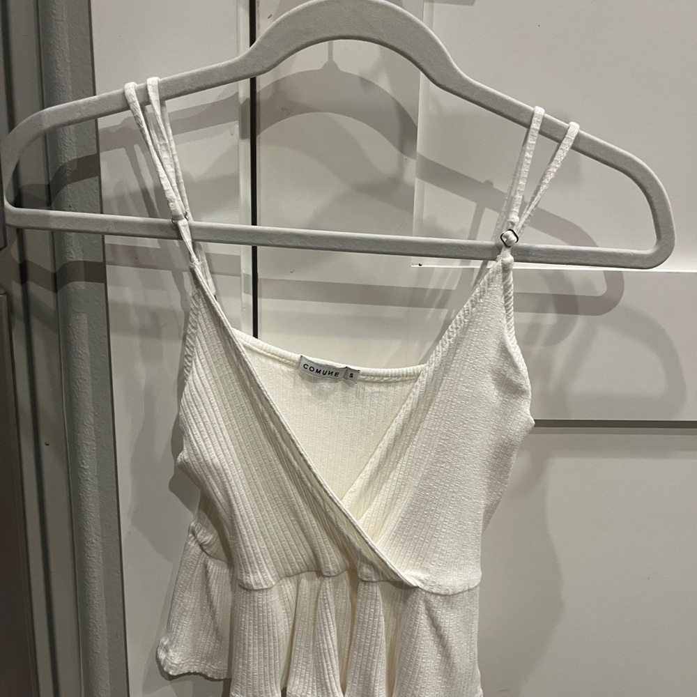 White Ribbed Wrap Top